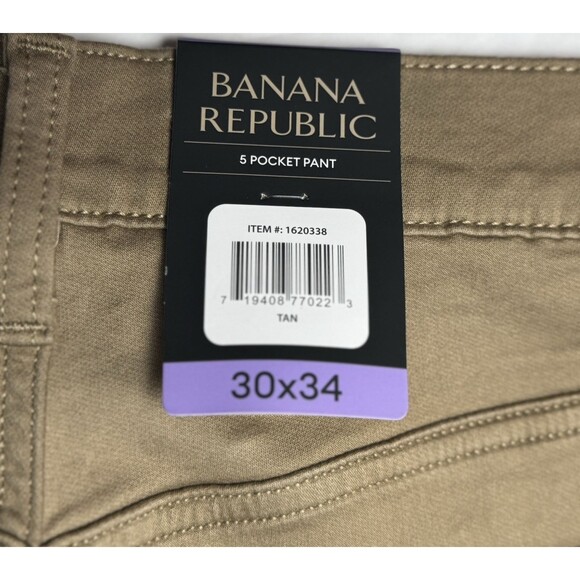 Banana Republic Mens Size 30x34 Tan 5 Pocket Pants Slim Fit Stretch Denim - Picture 7 of 10